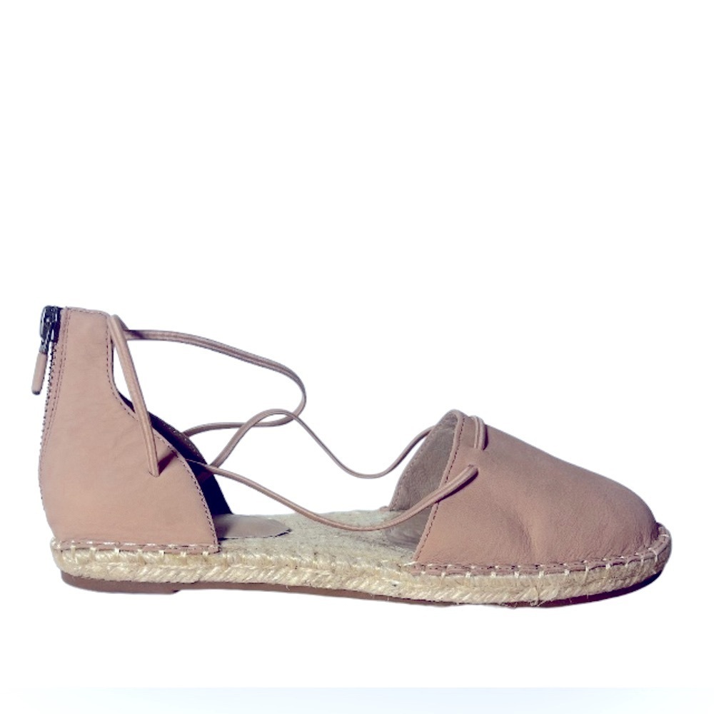 Eileen Fisher Lace Up Leather Espadrille Flat Sandals Nude Blush Pink Sz 5